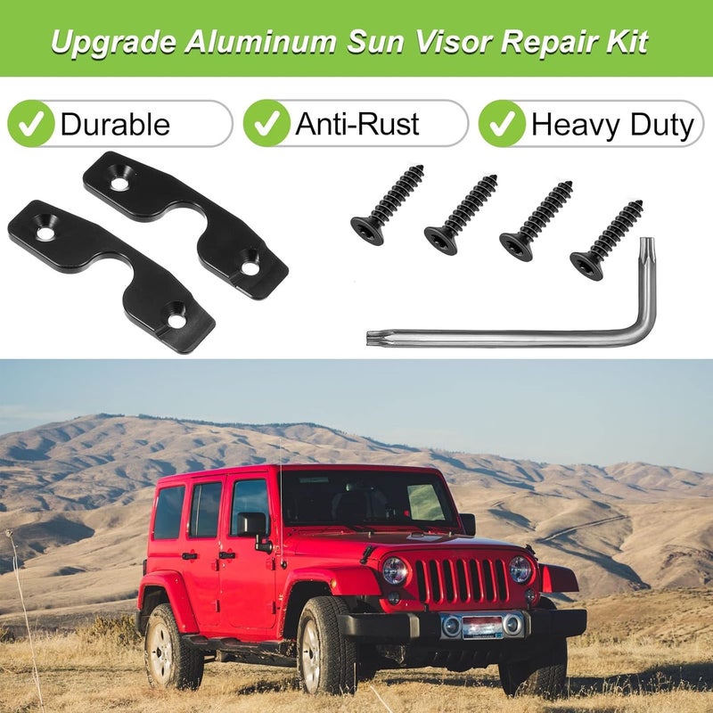 Supuse Sun Visor Repair Kit for Jeep Wrangler & Gladiator, Aluminum Alloy Heavy Duty Visor Pivot Fix, Replacement Clips for JK JL JT 2018-2024 (Rectangle) - Image 4